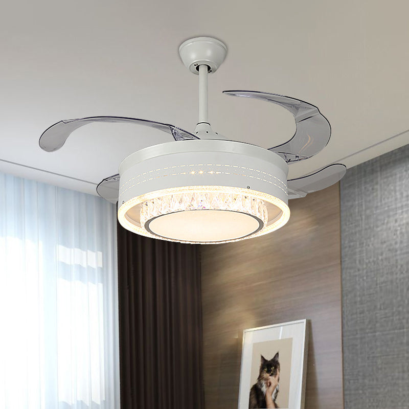 Smart Crystal Ring Ceiling Fan Minimalist White Semi Mount LED Light Fixture with Remote Control/Wall Control/Frequency Conversion Clearhalo 'Ceiling Fans with Lights' 'Ceiling Fans' 'Modern Ceiling Fans' 'Modern' Lighting' 279335