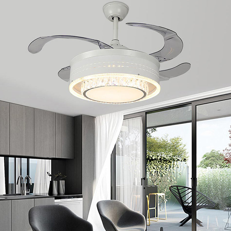 Smart Crystal Ring Ceiling Fan Minimalist White Semi Mount LED Light Fixture with Remote Control/Wall Control/Frequency Conversion Clearhalo 'Ceiling Fans with Lights' 'Ceiling Fans' 'Modern Ceiling Fans' 'Modern' Lighting' 279336