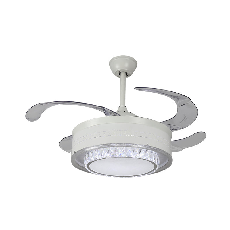 Smart Crystal Ring Ceiling Fan Minimalist White Semi Mount LED Light Fixture with Remote Control/Wall Control/Frequency Conversion Clearhalo 'Ceiling Fans with Lights' 'Ceiling Fans' 'Modern Ceiling Fans' 'Modern' Lighting' 279337