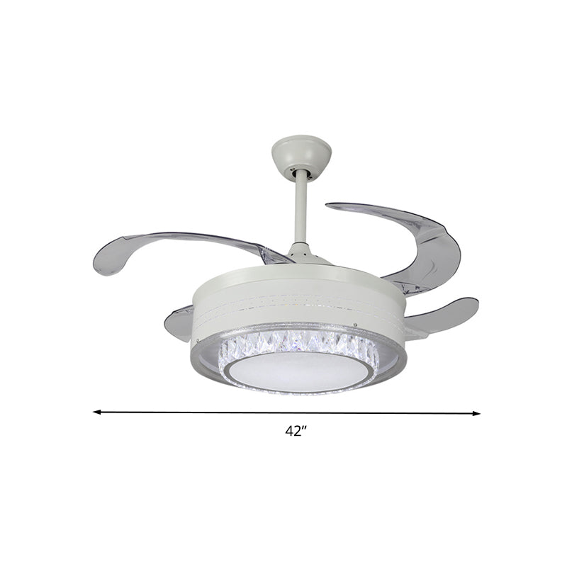 Smart Crystal Ring Ceiling Fan Minimalist White Semi Mount LED Light Fixture with Remote Control/Wall Control/Frequency Conversion Clearhalo 'Ceiling Fans with Lights' 'Ceiling Fans' 'Modern Ceiling Fans' 'Modern' Lighting' 279338