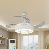 White Drum Semi Mount Fan Light Simple Remote Control/Wall Control/Frequency Convertible LED Crystal Ceiling Lamp Kit Clearhalo 'Ceiling Fans with Lights' 'Ceiling Fans' 'Modern Ceiling Fans' 'Modern' Lighting' 279342