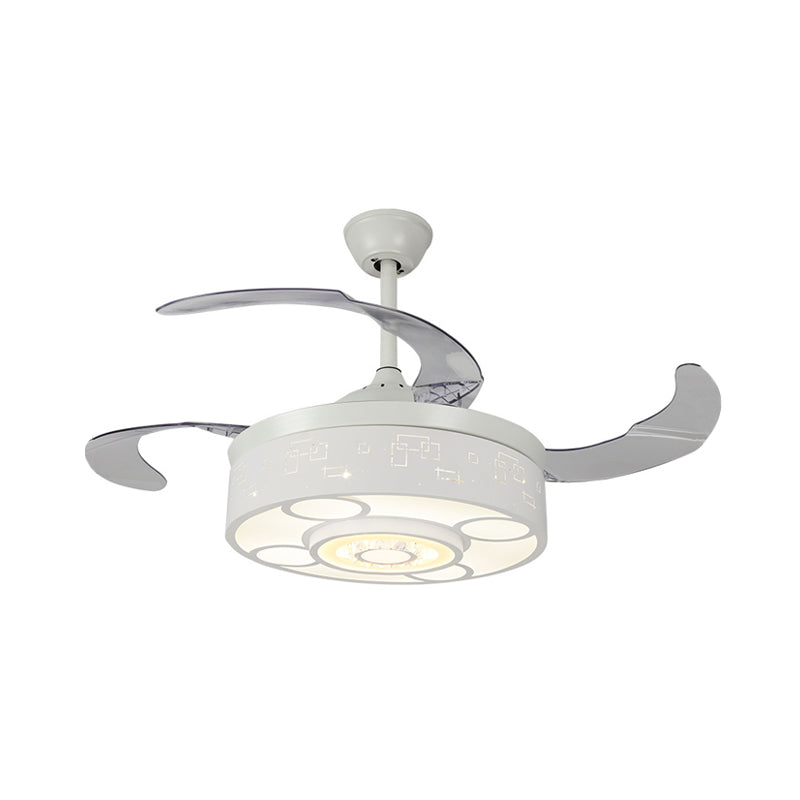 White Drum Semi Mount Fan Light Simple Remote Control/Wall Control/Frequency Convertible LED Crystal Ceiling Lamp Kit Clearhalo 'Ceiling Fans with Lights' 'Ceiling Fans' 'Modern Ceiling Fans' 'Modern' Lighting' 279344