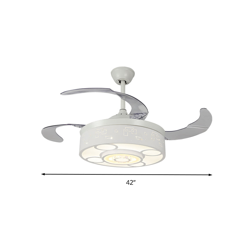 White Drum Semi Mount Fan Light Simple Remote Control/Wall Control/Frequency Convertible LED Crystal Ceiling Lamp Kit Clearhalo 'Ceiling Fans with Lights' 'Ceiling Fans' 'Modern Ceiling Fans' 'Modern' Lighting' 279345