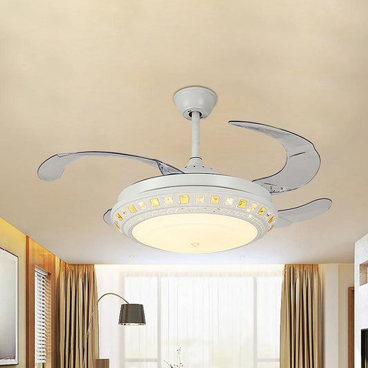 Inserted Crystal Round Fan Lighting Modern Style LED Matte White Semi Flush Light with Wall Control/Remote Control/Frequency Conversion Clearhalo 'Ceiling Fans with Lights' 'Ceiling Fans' 'Modern Ceiling Fans' 'Modern' Lighting' 279349