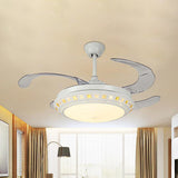 Inserted Crystal Round Fan Lighting Modern Style LED Matte White Semi Flush Light with Wall Control/Remote Control/Frequency Conversion Clearhalo 'Ceiling Fans with Lights' 'Ceiling Fans' 'Modern Ceiling Fans' 'Modern' Lighting' 279349