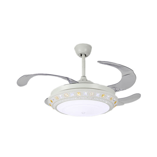 Inserted Crystal Round Fan Lighting Modern Style LED Matte White Semi Flush Light with Wall Control/Remote Control/Frequency Conversion Clearhalo 'Ceiling Fans with Lights' 'Ceiling Fans' 'Modern Ceiling Fans' 'Modern' Lighting' 279351