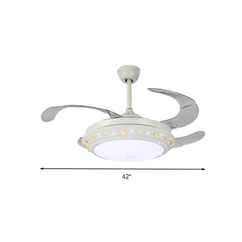 Inserted Crystal Round Fan Lighting Modern Style LED Matte White Semi Flush Light with Wall Control/Remote Control/Frequency Conversion Clearhalo 'Ceiling Fans with Lights' 'Ceiling Fans' 'Modern Ceiling Fans' 'Modern' Lighting' 279352