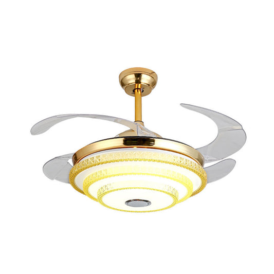 Tapered Crystal Encrusted Fan Light Modern LED Gold Semi Mount Lamp with Bluetooth Speaker and Remote Control/Wall Control/Frequency Conversion Clearhalo 'Ceiling Fans with Lights' 'Ceiling Fans' 'Modern Ceiling Fans' 'Modern' Lighting' 279358
