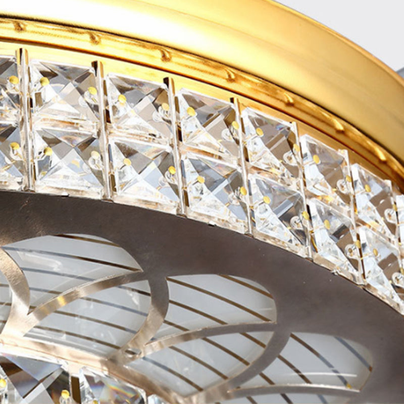 Silver/Gold 2-Tier LED Downrod Ceiling Fan Modernist 4-Blade Faceted Crystal Hanging Lamp with Wall Control/Remote Control/Frequency Conversion Clearhalo 'Ceiling Fans with Lights' 'Ceiling Fans' 'Modern Ceiling Fans' 'Modern' Lighting' 279367