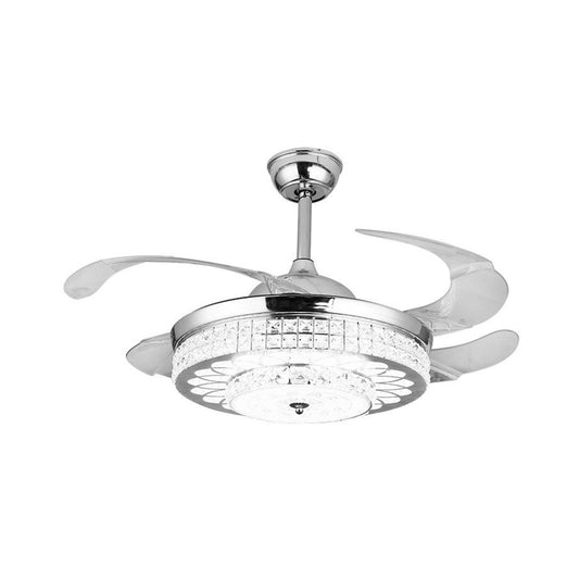Silver/Gold 2-Tier LED Downrod Ceiling Fan Modernist 4-Blade Faceted Crystal Hanging Lamp with Wall Control/Remote Control/Frequency Conversion Clearhalo 'Ceiling Fans with Lights' 'Ceiling Fans' 'Modern Ceiling Fans' 'Modern' Lighting' 279372