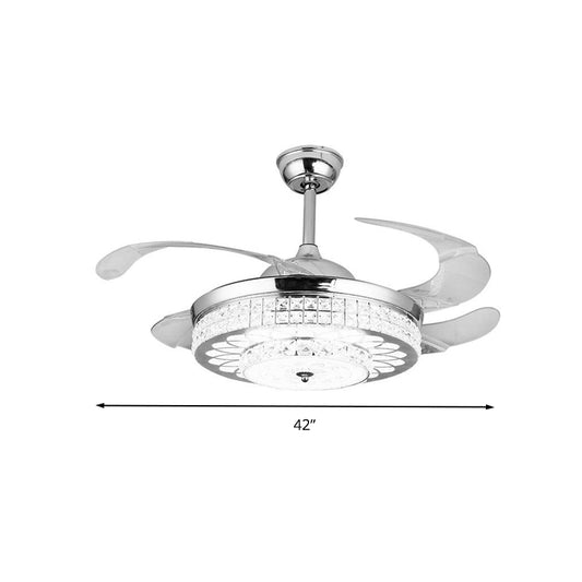 Silver/Gold 2-Tier LED Downrod Ceiling Fan Modernist 4-Blade Faceted Crystal Hanging Lamp with Wall Control/Remote Control/Frequency Conversion Clearhalo 'Ceiling Fans with Lights' 'Ceiling Fans' 'Modern Ceiling Fans' 'Modern' Lighting' 279373