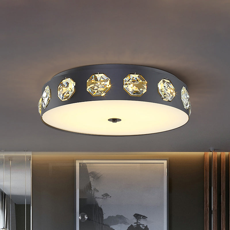 Minimalist Drum Shape Flush Light Beveled Crystal LED Living Room Ceiling Lighting in Grey, 18"/21.5" Dia Clearhalo 'Ceiling Lights' 'Close To Ceiling Lights' 'Close to ceiling' 'Flush mount' Lighting' 279393