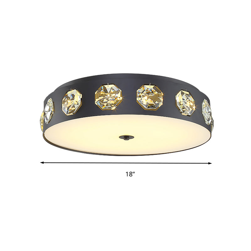 Minimalist Drum Shape Flush Light Beveled Crystal LED Living Room Ceiling Lighting in Grey, 18"/21.5" Dia Clearhalo 'Ceiling Lights' 'Close To Ceiling Lights' 'Close to ceiling' 'Flush mount' Lighting' 279396