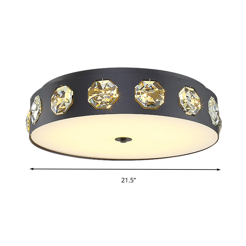 Minimalist Drum Shape Flush Light Beveled Crystal LED Living Room Ceiling Lighting in Grey, 18"/21.5" Dia Clearhalo 'Ceiling Lights' 'Close To Ceiling Lights' 'Close to ceiling' 'Flush mount' Lighting' 279397
