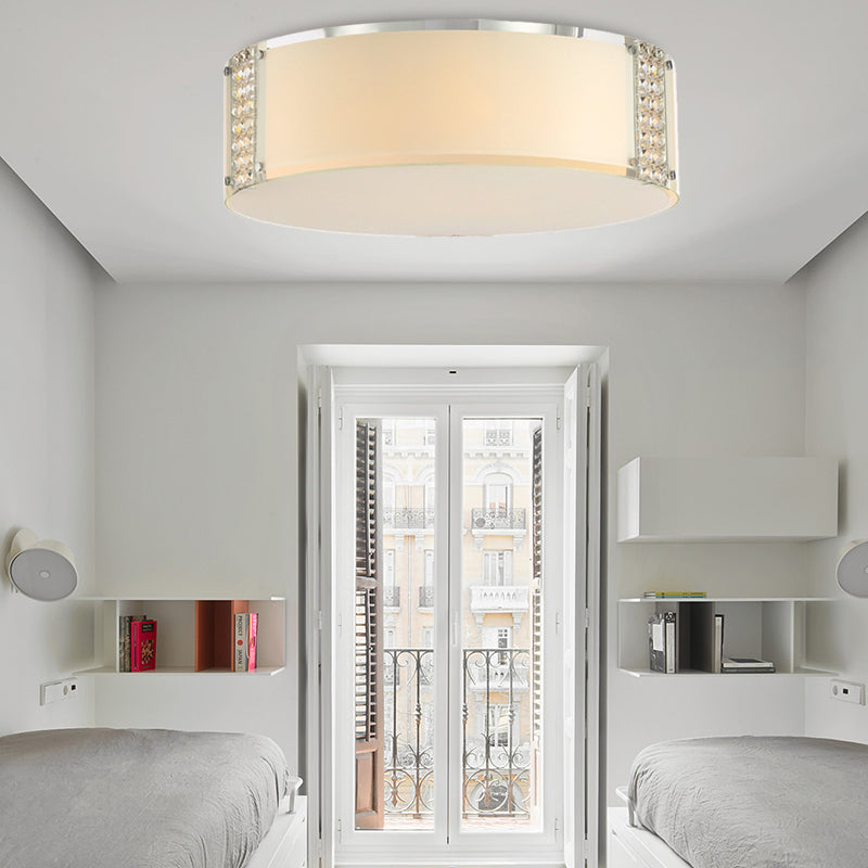 Drum K9 Crystal Ceiling Light Simple Style 8 Heads Chrome Flush Mount Fixture for Bedroom Clearhalo 'Ceiling Lights' 'Close To Ceiling Lights' 'Close to ceiling' 'Flush mount' Lighting' 279422