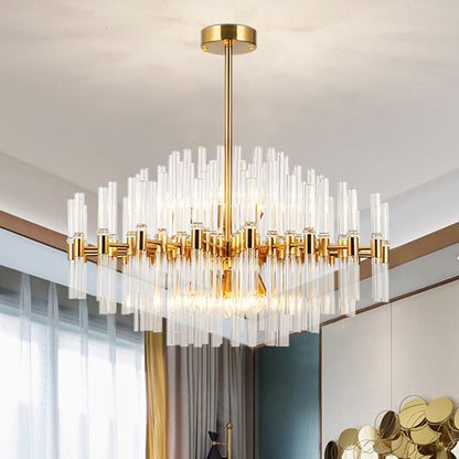 Round Ridged Clear Crystal Pendant Ceiling Light Postmodern 8 Lights Gold Chandelier Lamp Gold Clearhalo 'Ceiling Lights' 'Chandeliers' Lighting' options 279440_51f7c7a0-cde0-43ec-a1fb-cd3daa674add