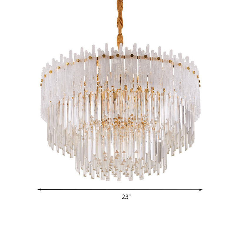 3 Tiers Clear Crystal Rod Pendant Chandelier Modernism 12 Lights Gold Suspension Light Clearhalo 'Ceiling Lights' 'Chandeliers' 'Clear' 'Industrial' 'Modern Chandeliers' 'Modern' 'Tiffany' 'Traditional Chandeliers' Lighting' 279459