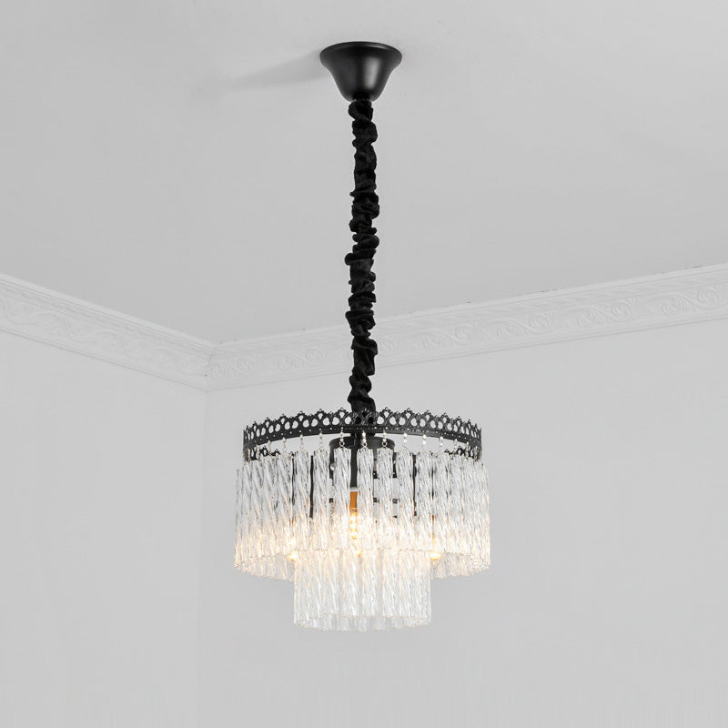 2/3 Tiers Chandelier Light Fixture Modern Swirl Crystal/Tri-Sided Crystal Rod 4/9 Lights Clear Hanging Ceiling Light Clearhalo 'Ceiling Lights' 'Chandeliers' 'Clear' 'Industrial' 'Modern Chandeliers' 'Modern' 'Tiffany' 'Traditional Chandeliers' Lighting' 279523