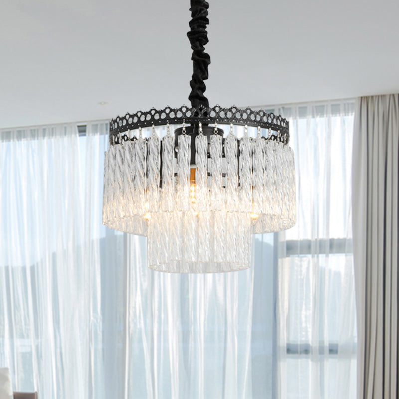 2/3 Tiers Chandelier Light Fixture Modern Swirl Crystal/Tri-Sided Crystal Rod 4/9 Lights Clear Hanging Ceiling Light Clearhalo 'Ceiling Lights' 'Chandeliers' 'Clear' 'Industrial' 'Modern Chandeliers' 'Modern' 'Tiffany' 'Traditional Chandeliers' Lighting' 279524