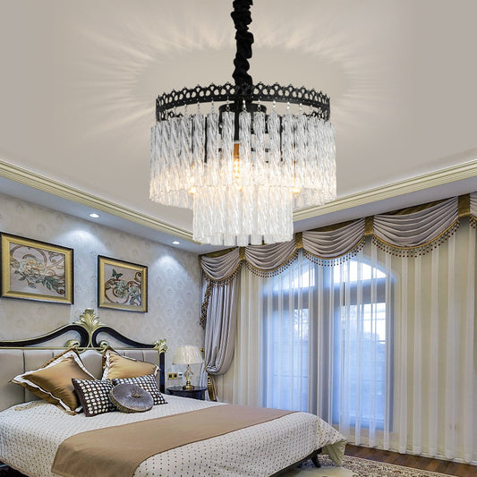 2/3 Tiers Chandelier Light Fixture Modern Swirl Crystal/Tri-Sided Crystal Rod 4/9 Lights Clear Hanging Ceiling Light Clearhalo 'Ceiling Lights' 'Chandeliers' 'Clear' 'Industrial' 'Modern Chandeliers' 'Modern' 'Tiffany' 'Traditional Chandeliers' Lighting' 279525
