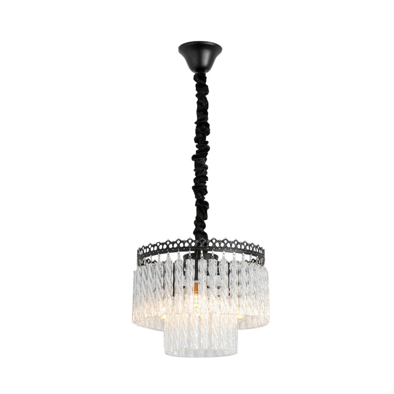 2/3 Tiers Chandelier Light Fixture Modern Swirl Crystal/Tri-Sided Crystal Rod 4/9 Lights Clear Hanging Ceiling Light Clearhalo 'Ceiling Lights' 'Chandeliers' 'Clear' 'Industrial' 'Modern Chandeliers' 'Modern' 'Tiffany' 'Traditional Chandeliers' Lighting' 279526