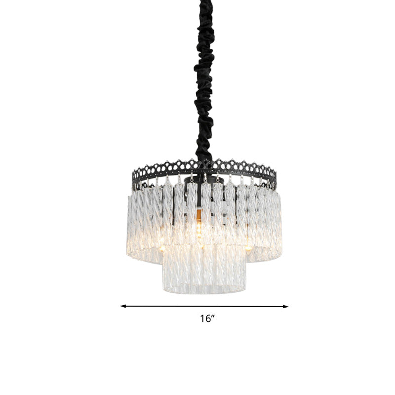 2/3 Tiers Chandelier Light Fixture Modern Swirl Crystal/Tri-Sided Crystal Rod 4/9 Lights Clear Hanging Ceiling Light Clearhalo 'Ceiling Lights' 'Chandeliers' 'Clear' 'Industrial' 'Modern Chandeliers' 'Modern' 'Tiffany' 'Traditional Chandeliers' Lighting' 279527