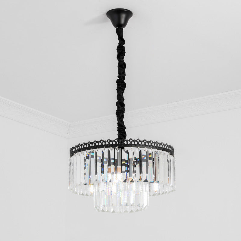 2/3 Tiers Chandelier Light Fixture Modern Swirl Crystal/Tri-Sided Crystal Rod 4/9 Lights Clear Hanging Ceiling Light Clearhalo 'Ceiling Lights' 'Chandeliers' 'Clear' 'Industrial' 'Modern Chandeliers' 'Modern' 'Tiffany' 'Traditional Chandeliers' Lighting' 279528