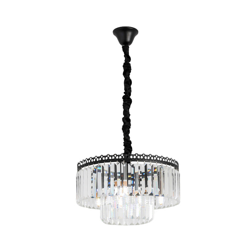 2/3 Tiers Chandelier Light Fixture Modern Swirl Crystal/Tri-Sided Crystal Rod 4/9 Lights Clear Hanging Ceiling Light Clearhalo 'Ceiling Lights' 'Chandeliers' 'Clear' 'Industrial' 'Modern Chandeliers' 'Modern' 'Tiffany' 'Traditional Chandeliers' Lighting' 279532