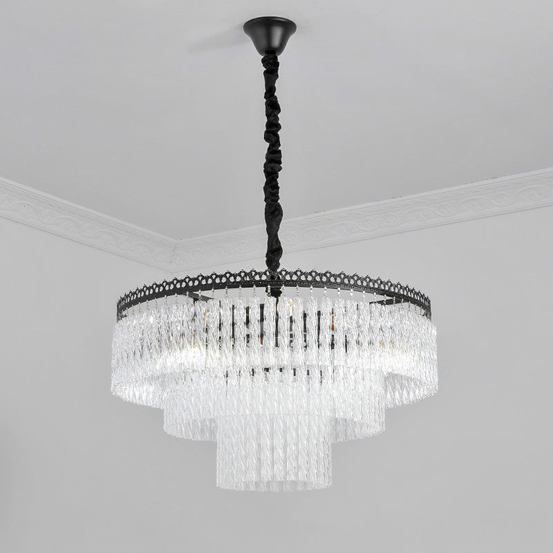 2/3 Tiers Chandelier Light Fixture Modern Swirl Crystal/Tri-Sided Crystal Rod 4/9 Lights Clear Hanging Ceiling Light Clearhalo 'Ceiling Lights' 'Chandeliers' 'Clear' 'Industrial' 'Modern Chandeliers' 'Modern' 'Tiffany' 'Traditional Chandeliers' Lighting' 279534