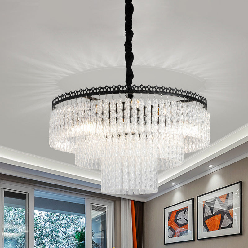 2/3 Tiers Chandelier Light Fixture Modern Swirl Crystal/Tri-Sided Crystal Rod 4/9 Lights Clear Hanging Ceiling Light 9 Clear B Clearhalo 'Ceiling Lights' 'Chandeliers' 'Clear' 'Industrial' 'Modern Chandeliers' 'Modern' 'Tiffany' 'Traditional Chandeliers' Lighting' 279535