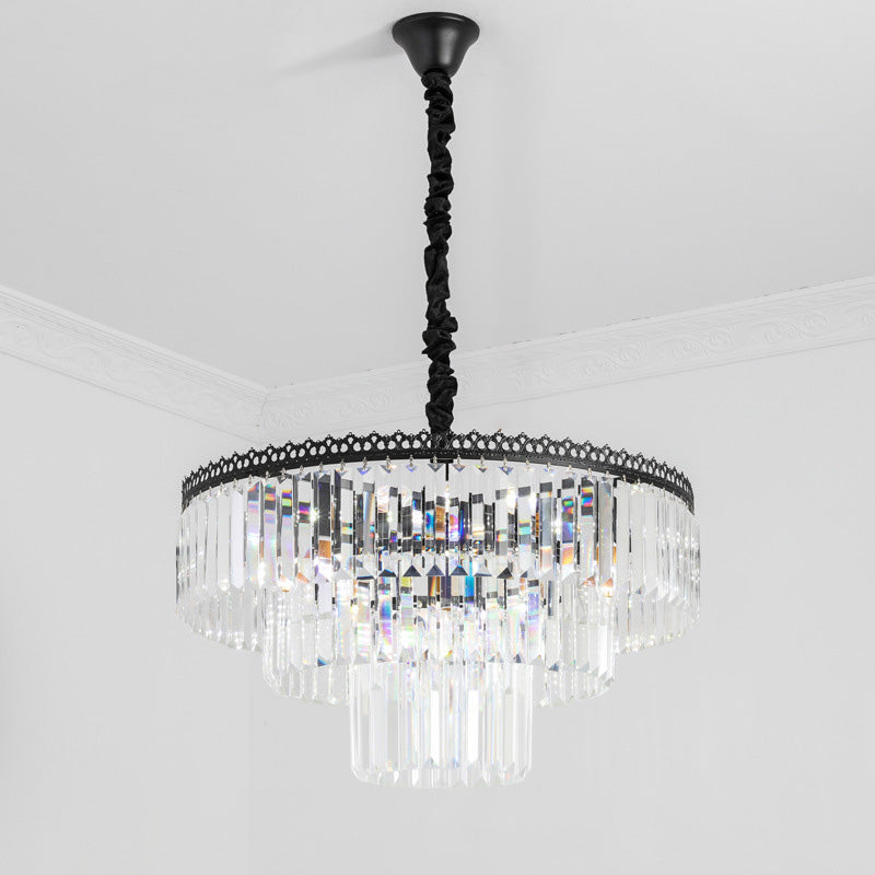 2/3 Tiers Chandelier Light Fixture Modern Swirl Crystal/Tri-Sided Crystal Rod 4/9 Lights Clear Hanging Ceiling Light Clearhalo 'Ceiling Lights' 'Chandeliers' 'Clear' 'Industrial' 'Modern Chandeliers' 'Modern' 'Tiffany' 'Traditional Chandeliers' Lighting' 279540