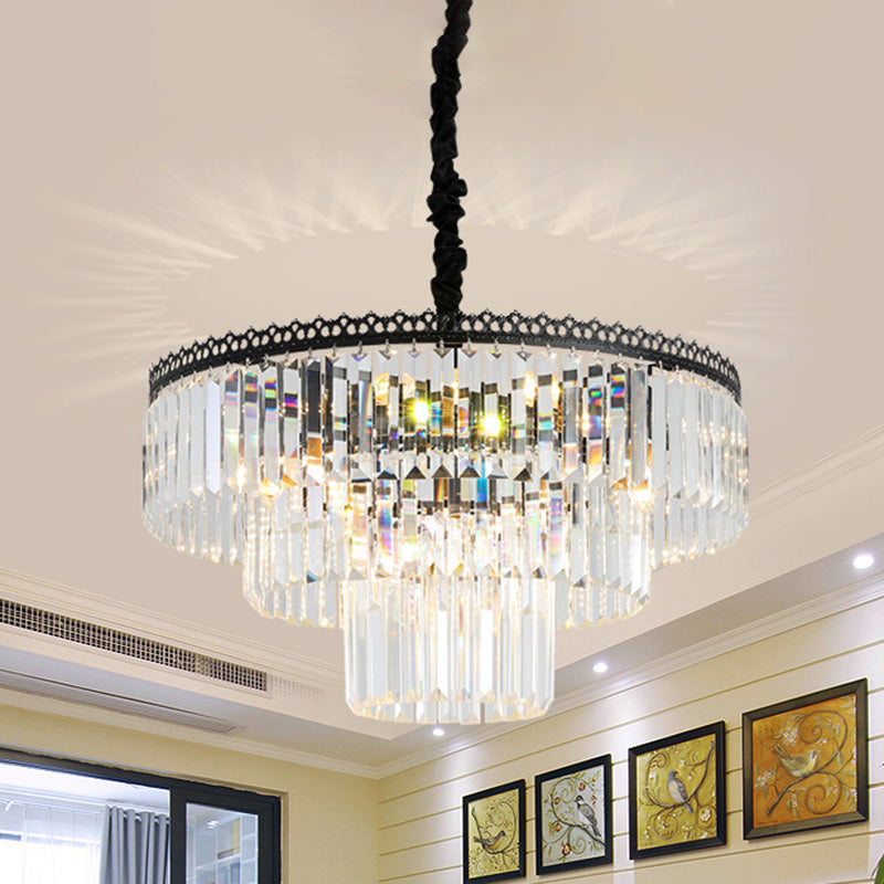 2/3 Tiers Chandelier Light Fixture Modern Swirl Crystal/Tri-Sided Crystal Rod 4/9 Lights Clear Hanging Ceiling Light 9 Clear A Clearhalo 'Ceiling Lights' 'Chandeliers' 'Clear' 'Industrial' 'Modern Chandeliers' 'Modern' 'Tiffany' 'Traditional Chandeliers' Lighting' 279541