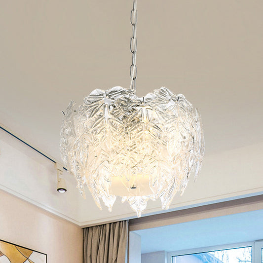 Leaf Pendant Chandelier Modern Clear Textured Glass 10 Heads Bedroom Suspension Lighting Clear Clearhalo 'Ceiling Lights' 'Chandeliers' 'Clear' 'Industrial' 'Modern Chandeliers' 'Modern' 'Tiffany' 'Traditional Chandeliers' Lighting' 279568