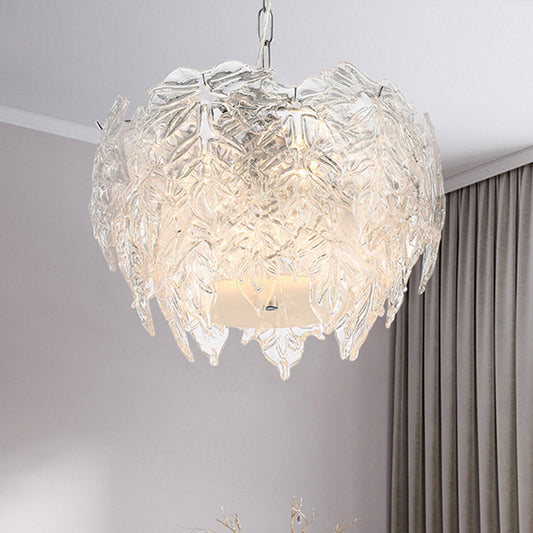 Leaf Pendant Chandelier Modern Clear Textured Glass 10 Heads Bedroom Suspension Lighting Clearhalo 'Ceiling Lights' 'Chandeliers' 'Clear' 'Industrial' 'Modern Chandeliers' 'Modern' 'Tiffany' 'Traditional Chandeliers' Lighting' 279569