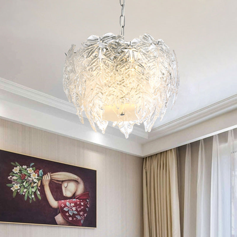 Leaf Pendant Chandelier Modern Clear Textured Glass 10 Heads Bedroom Suspension Lighting Clearhalo 'Ceiling Lights' 'Chandeliers' 'Clear' 'Industrial' 'Modern Chandeliers' 'Modern' 'Tiffany' 'Traditional Chandeliers' Lighting' 279570