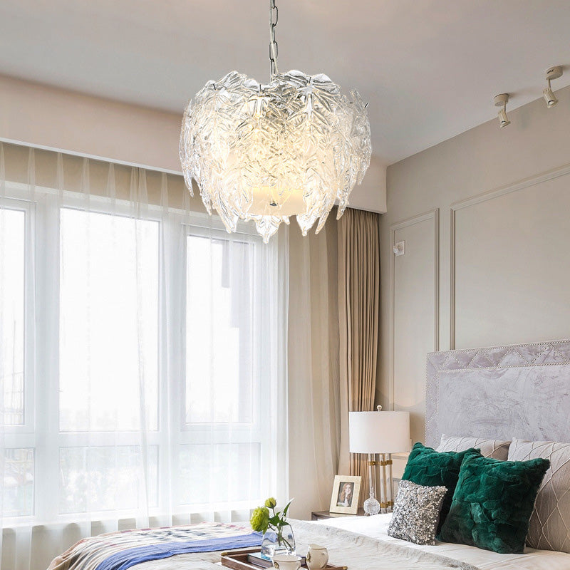 Leaf Pendant Chandelier Modern Clear Textured Glass 10 Heads Bedroom Suspension Lighting Clearhalo 'Ceiling Lights' 'Chandeliers' 'Clear' 'Industrial' 'Modern Chandeliers' 'Modern' 'Tiffany' 'Traditional Chandeliers' Lighting' 279571