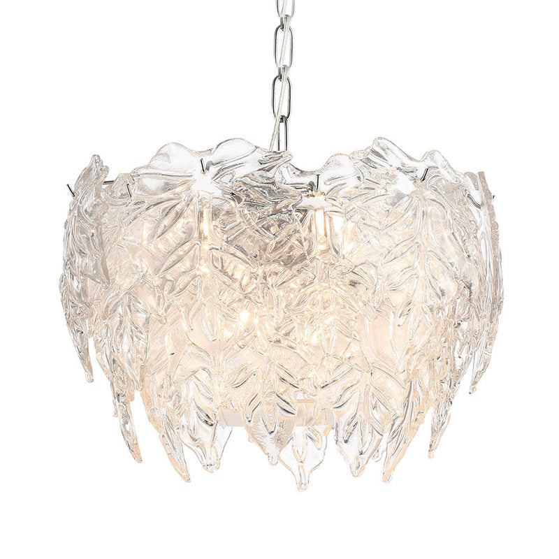 Leaf Pendant Chandelier Modern Clear Textured Glass 10 Heads Bedroom Suspension Lighting Clearhalo 'Ceiling Lights' 'Chandeliers' 'Clear' 'Industrial' 'Modern Chandeliers' 'Modern' 'Tiffany' 'Traditional Chandeliers' Lighting' 279572