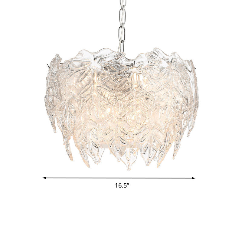 Leaf Pendant Chandelier Modern Clear Textured Glass 10 Heads Bedroom Suspension Lighting Clearhalo 'Ceiling Lights' 'Chandeliers' 'Clear' 'Industrial' 'Modern Chandeliers' 'Modern' 'Tiffany' 'Traditional Chandeliers' Lighting' 279573
