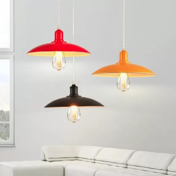 Green/Red 1 Light Ceiling Light Fixture Vintage Stylish Metal Saucer Shade Pendant Lighting over Table Clearhalo 'Art Deco Pendants' 'Cast Iron' 'Ceiling Lights' 'Ceramic' 'Crystal' 'Industrial Pendants' 'Industrial' 'Metal' 'Middle Century Pendants' 'Pendant Lights' 'Pendants' 'Tiffany' Lighting' 2796