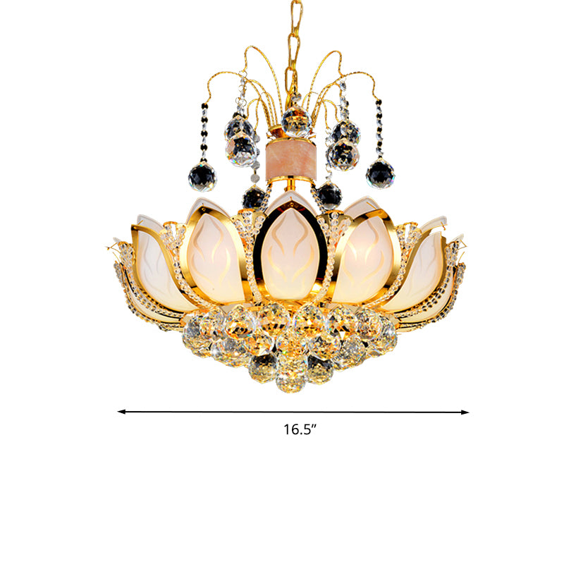 Lotus Crystal Ball Ceiling Chandelier Modernism 4/5/8 Lights Gold Pendant Lighting Fixture Clearhalo 'Ceiling Lights' 'Chandeliers' Lighting' options 279631