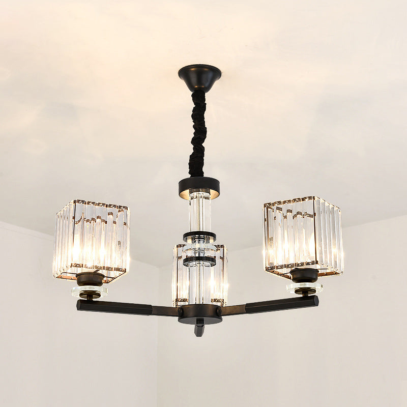 Rectangle-Cut Crystal Sputnik Chandelier Modernism 3/6/8 Lights Black Ceiling Light Fixture Clearhalo 'Ceiling Lights' 'Chandeliers' Lighting' options 279752