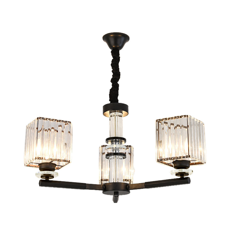 Rectangle-Cut Crystal Sputnik Chandelier Modernism 3/6/8 Lights Black Ceiling Light Fixture Clearhalo 'Ceiling Lights' 'Chandeliers' Lighting' options 279755
