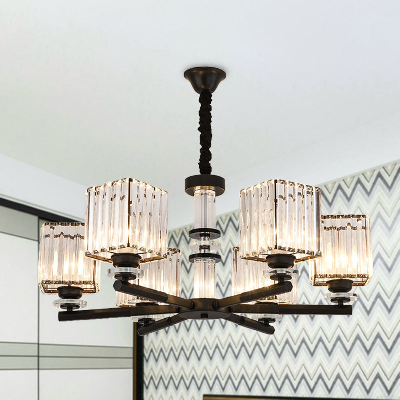 Rectangle-Cut Crystal Sputnik Chandelier Modernism 3/6/8 Lights Black Ceiling Light Fixture 6 Black Clearhalo 'Ceiling Lights' 'Chandeliers' Lighting' options 279760_c539c95a-6b89-4893-a67c-0389f7a5de85