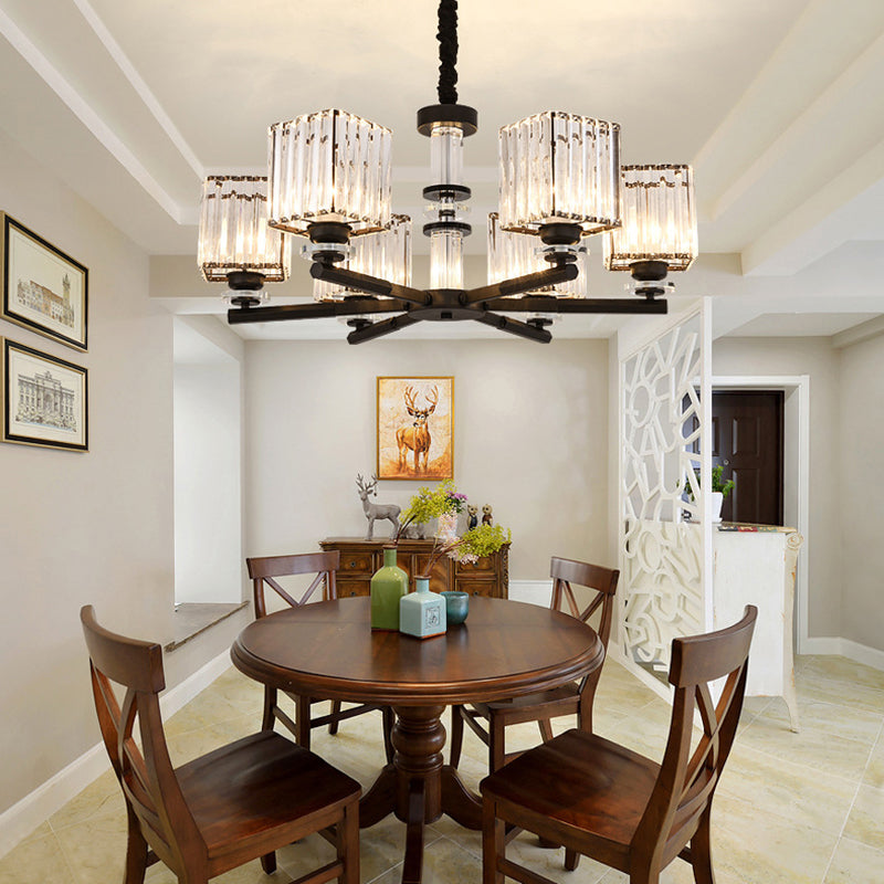 Rectangle-Cut Crystal Sputnik Chandelier Modernism 3/6/8 Lights Black Ceiling Light Fixture Clearhalo 'Ceiling Lights' 'Chandeliers' Lighting' options 279761