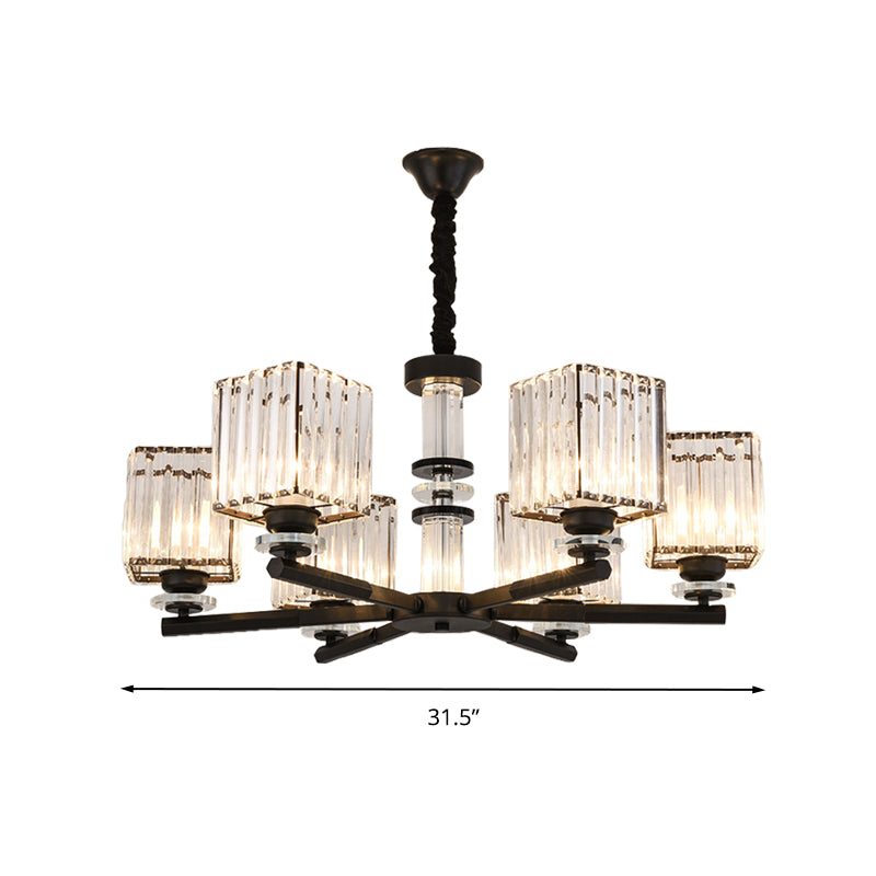 Rectangle-Cut Crystal Sputnik Chandelier Modernism 3/6/8 Lights Black Ceiling Light Fixture Clearhalo 'Ceiling Lights' 'Chandeliers' Lighting' options 279763