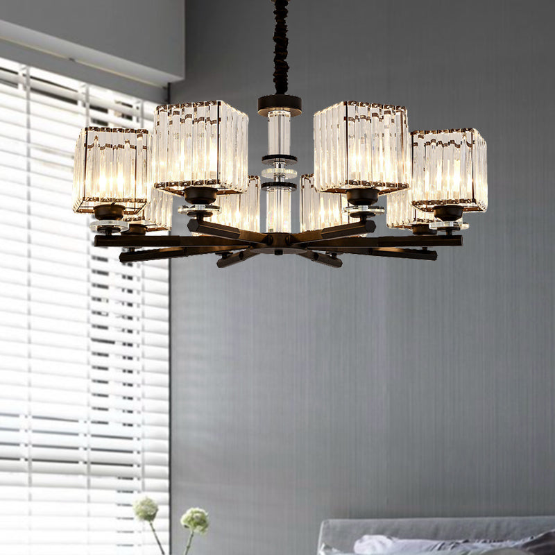Rectangle-Cut Crystal Sputnik Chandelier Modernism 3/6/8 Lights Black Ceiling Light Fixture Clearhalo 'Ceiling Lights' 'Chandeliers' Lighting' options 279766