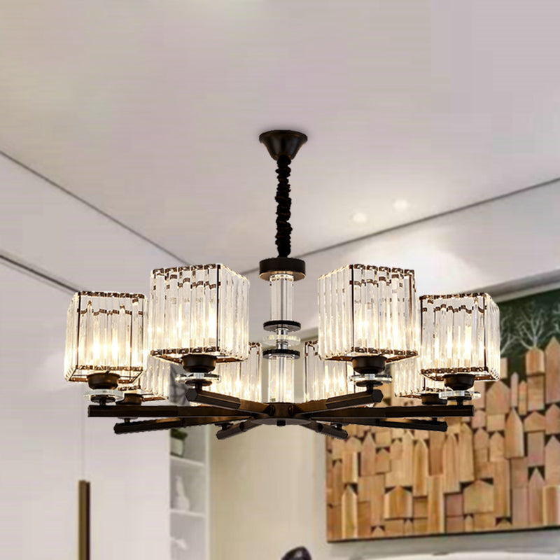 Rectangle-Cut Crystal Sputnik Chandelier Modernism 3/6/8 Lights Black Ceiling Light Fixture 8 Black Clearhalo 'Ceiling Lights' 'Chandeliers' Lighting' options 279767_08416e0d-ecc1-43fb-97d3-fc72589a5ca1