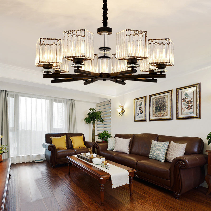 Rectangle-Cut Crystal Sputnik Chandelier Modernism 3/6/8 Lights Black Ceiling Light Fixture Clearhalo 'Ceiling Lights' 'Chandeliers' Lighting' options 279768