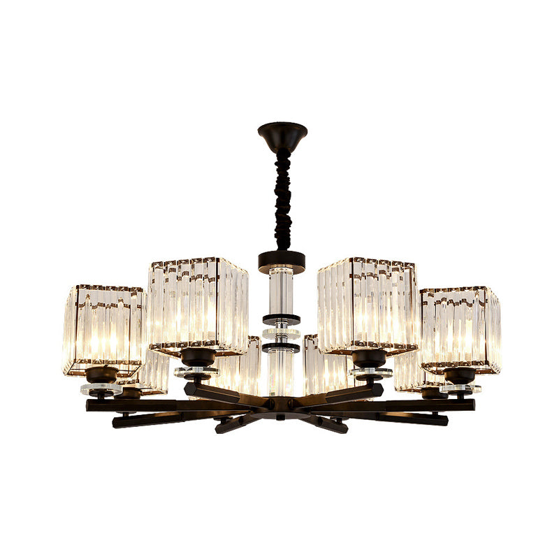Rectangle-Cut Crystal Sputnik Chandelier Modernism 3/6/8 Lights Black Ceiling Light Fixture Clearhalo 'Ceiling Lights' 'Chandeliers' Lighting' options 279769