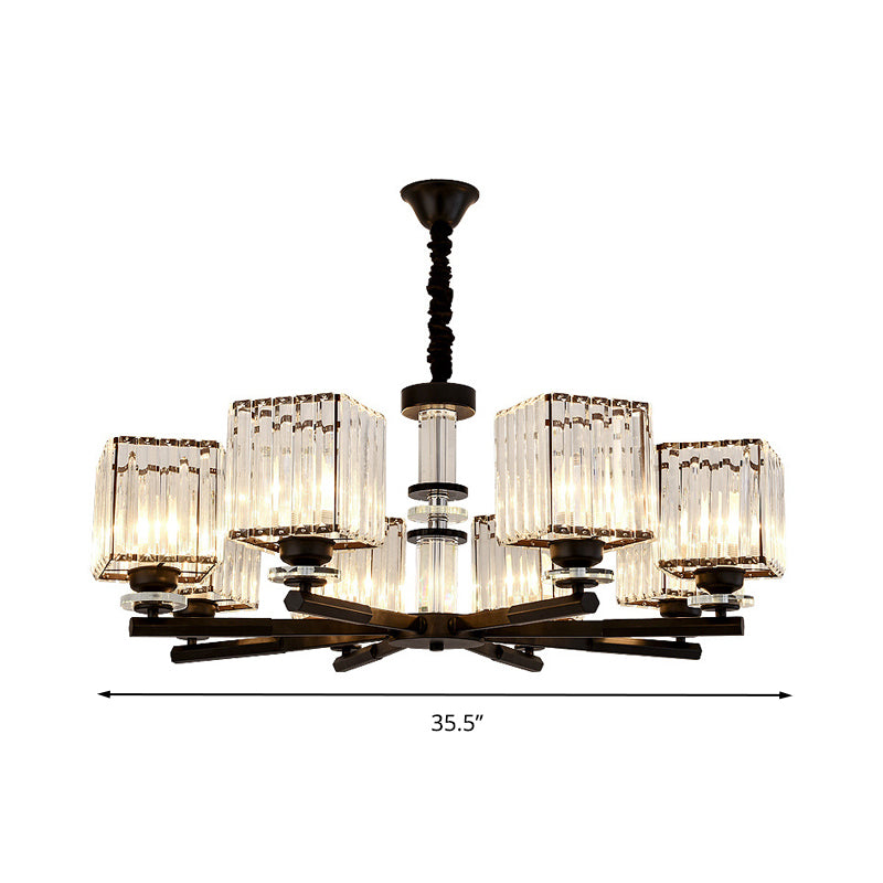 Rectangle-Cut Crystal Sputnik Chandelier Modernism 3/6/8 Lights Black Ceiling Light Fixture Clearhalo 'Ceiling Lights' 'Chandeliers' Lighting' options 279770